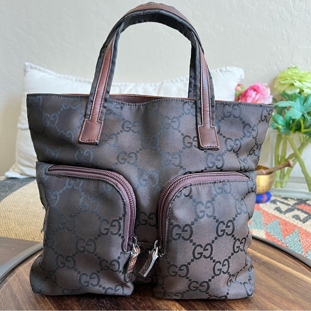 GUCCI Nylon “GG” Monogram Choco Brown Tote